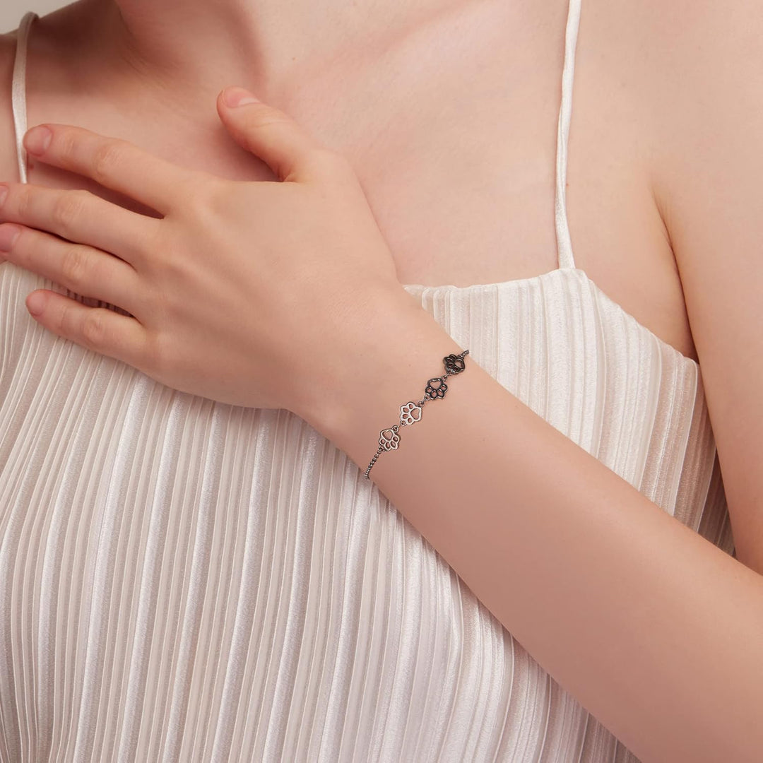 Bracelet en Argent Sterling avec Empreinte de Patte – Taille Ajustable