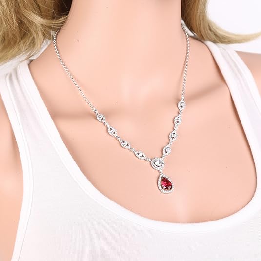 Collier et Boucles d'Oreilles Halo en Rubis | Or Blanc