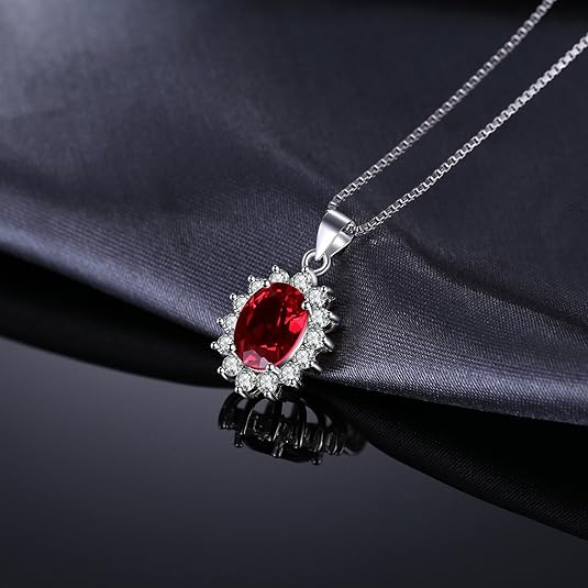 Collier Halo Classique en Rubis | Or Blanc