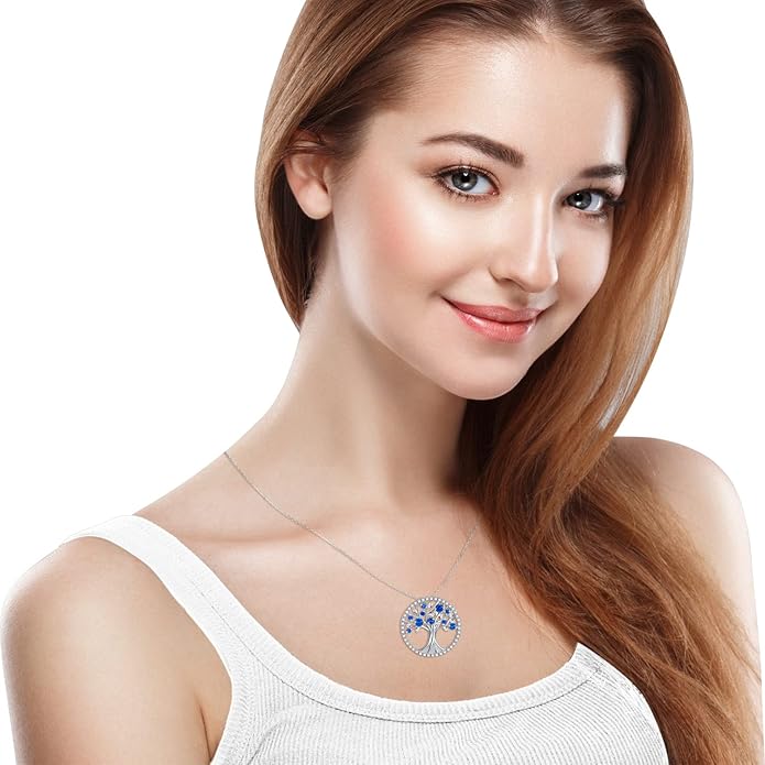 Collier Arbre de Vie en Saphir | Or Blanc