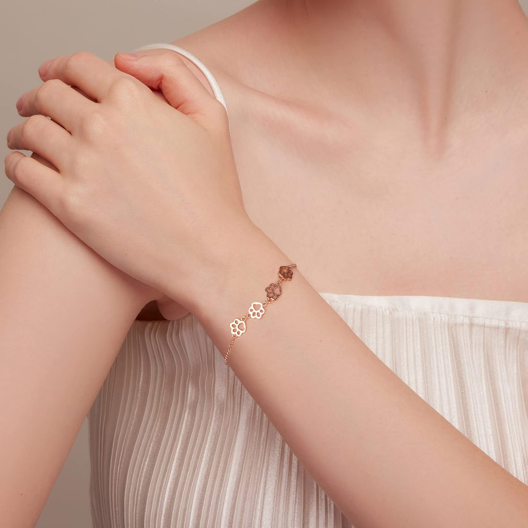 Bracelet en Argent Sterling avec Empreinte de Patte – Ajustable