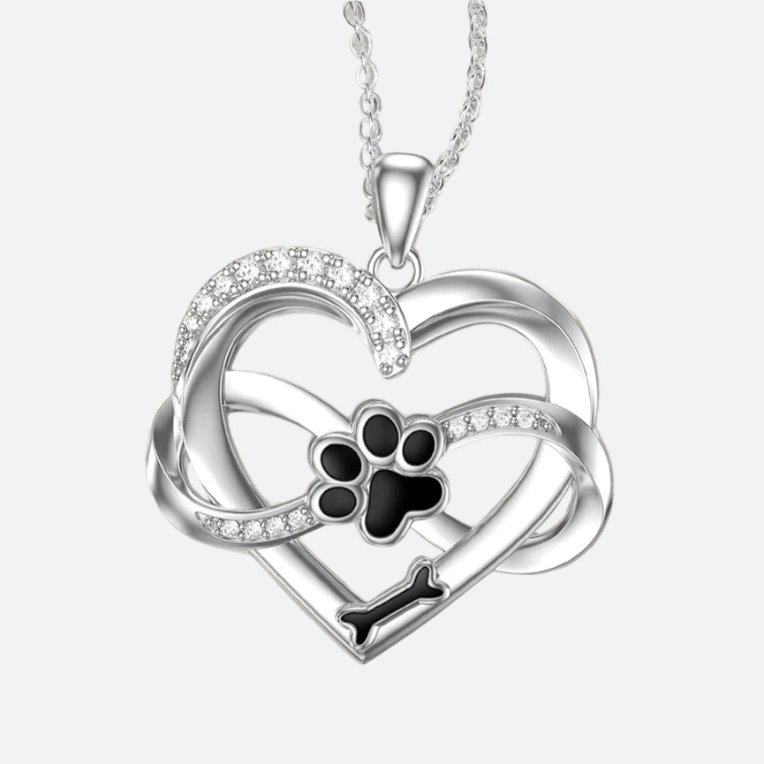 Collier Infini Coeur & Patte en Argent Sterling 925 avec Zirconia