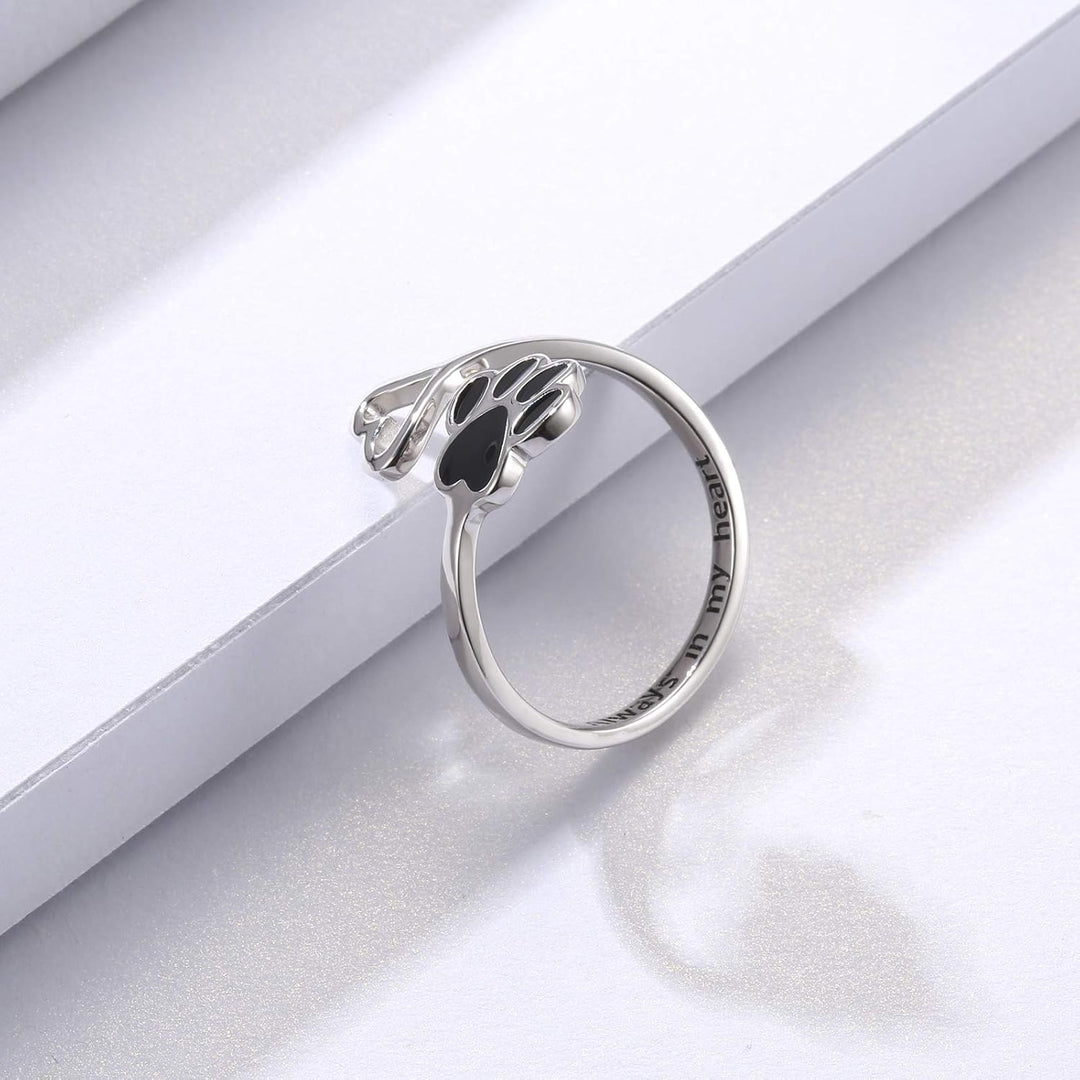 Bague Artisanale Patte & Cœur – Argent Sterling 925 Ajustable