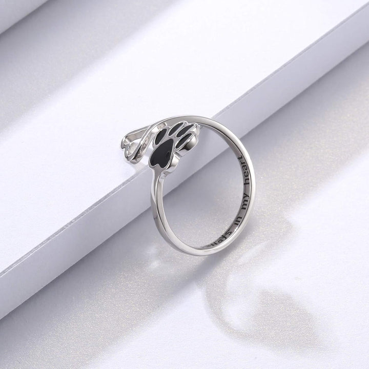 Bague Artisanale Patte & Cœur – Argent Sterling 925 Ajustable