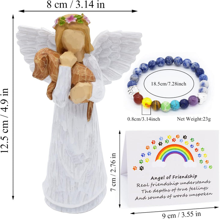 Coffret Cadeau Mémorial pour Chien avec Figurine Ange de l'Amitié & Bracelet Chakra Pont Arc-en-Ciel