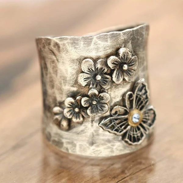 Bague Large en Fleur d'Abeille et Papillon