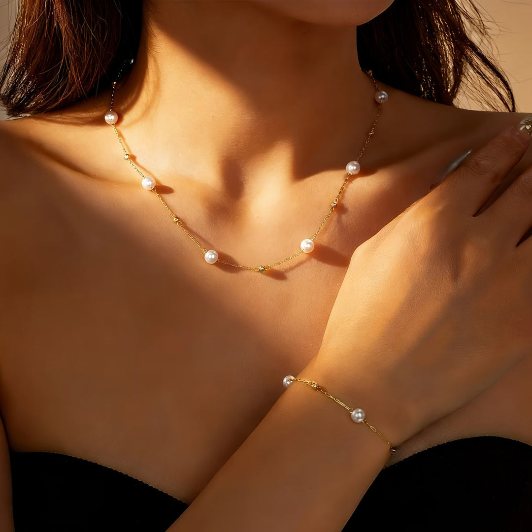 Ensemble de Bijoux en Chaîne de Perles Délicates