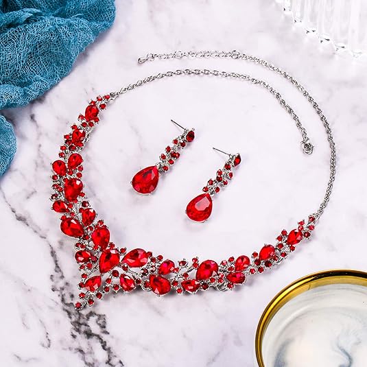 Ensemble de Bijoux en Cristal Rubis | Or Blanc
