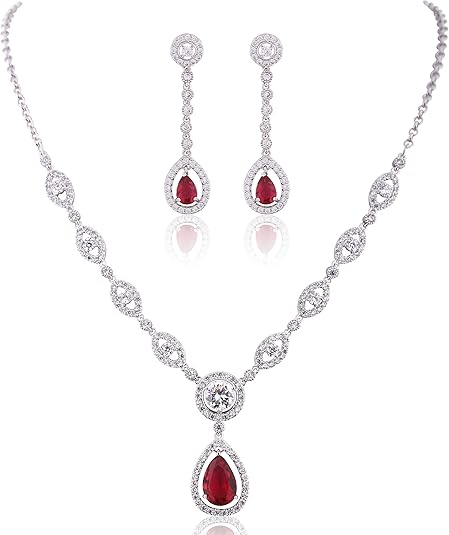 Ensemble Collier et Boucles d'Oreilles Ruby Halo | Or Blanc