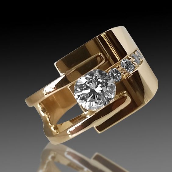 Bague en Zirconia Irregulière Dorée Vintage