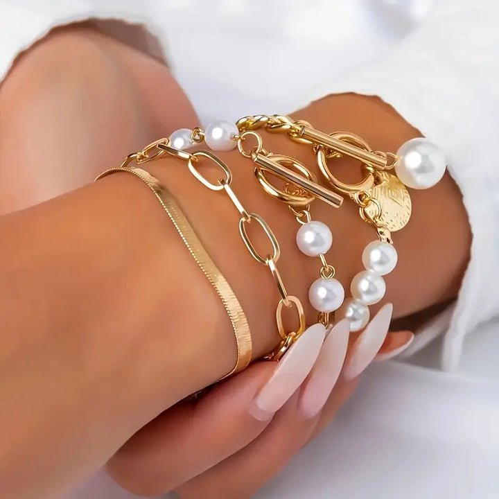 Ensemble de Bracelets Chic en Or – Serpent, Perles & Maillons | Or