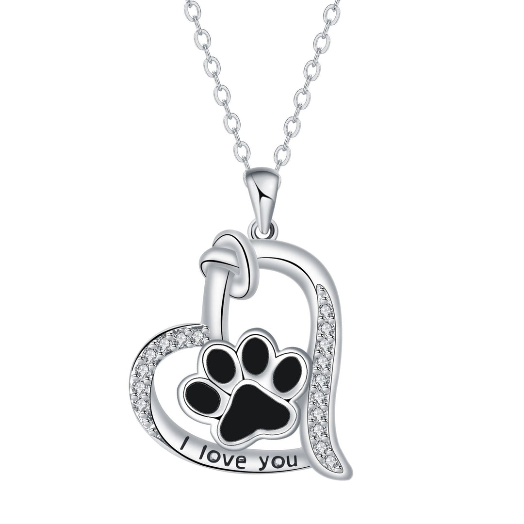 Collier en forme de patte de chien en cœur avec zirconia