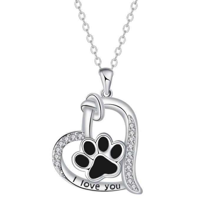 Collier en forme de patte de chien en cœur avec zirconia