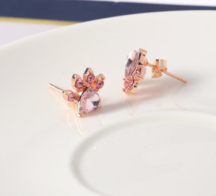 Ensemble de Bijoux Pattes en Or Rose – 4 Pièces avec Cœur en Zirconium (Bague, Collier, Boucles d'Oreilles, Bracelet)