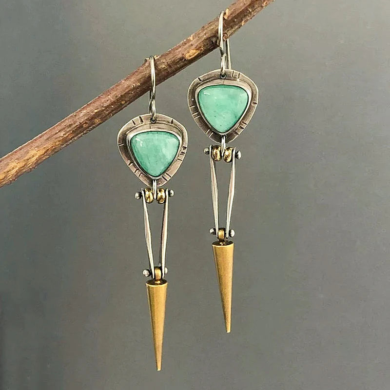 Boucles d'oreilles ethniques boho en pierre résine verte