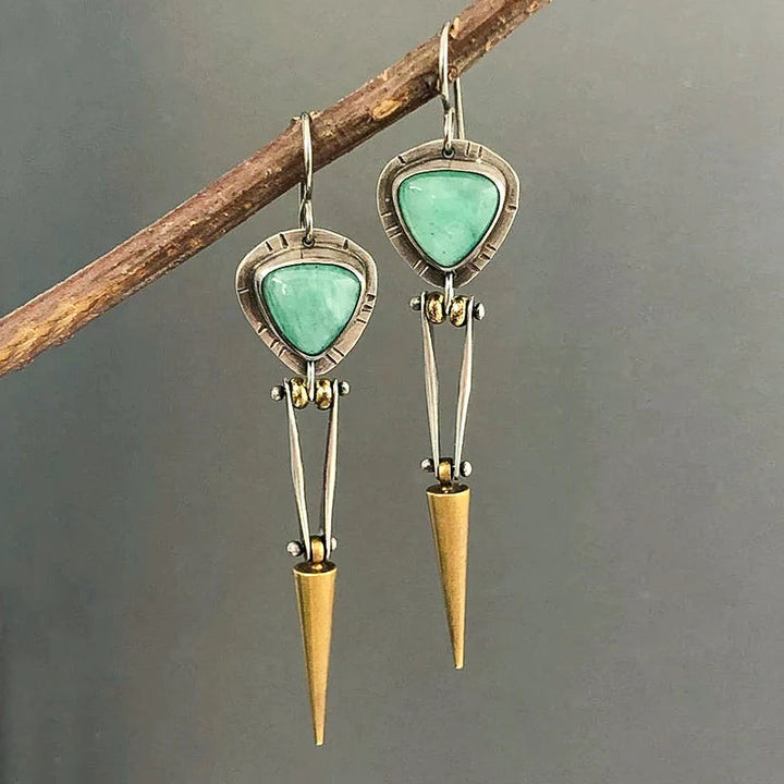 Boucles d'oreilles ethniques boho en pierre résine verte