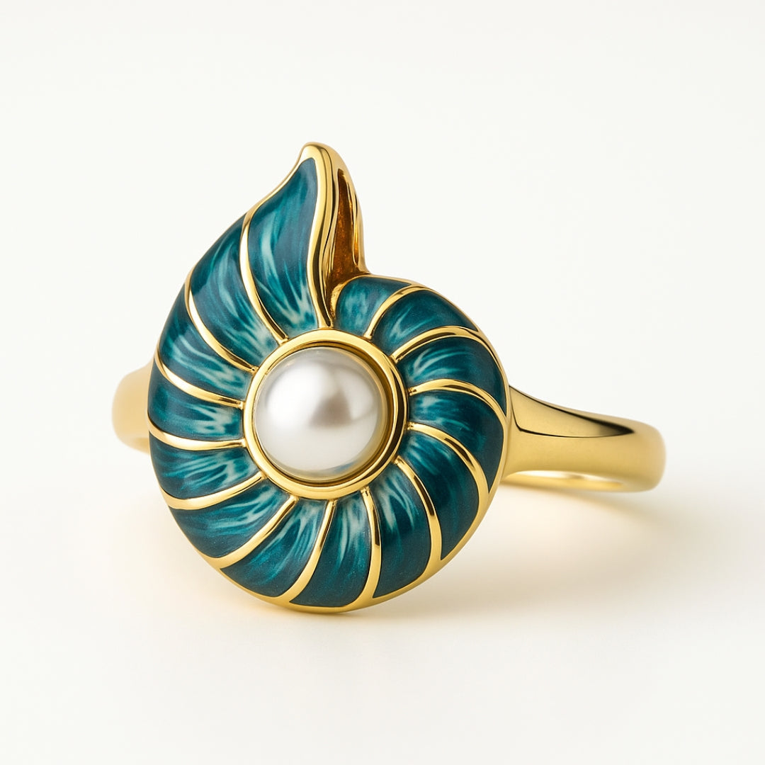 Bague en Coquillage Bleu Perle