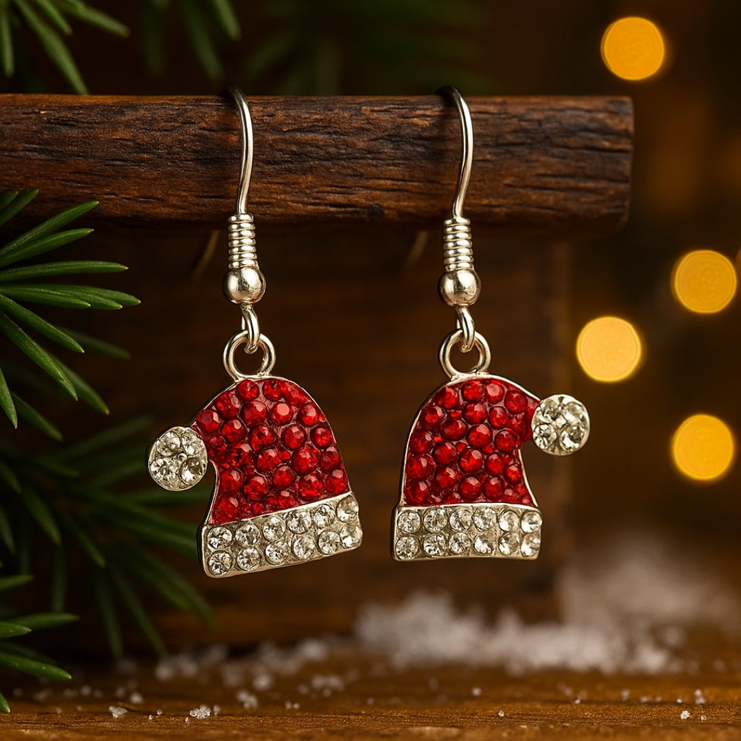 Boucles d'oreilles en chapeau de Santa en cristal