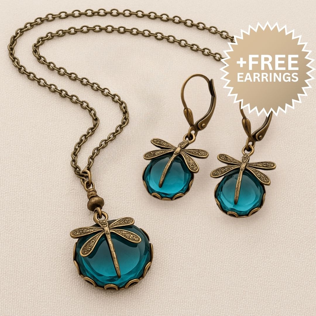 Magnifique collier vintage en libellule avec boucles d'oreilles bonus – Offre limitée