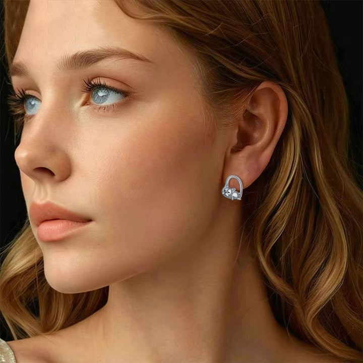 Boucles d'oreilles puces en argent 925 avec chiot endormi