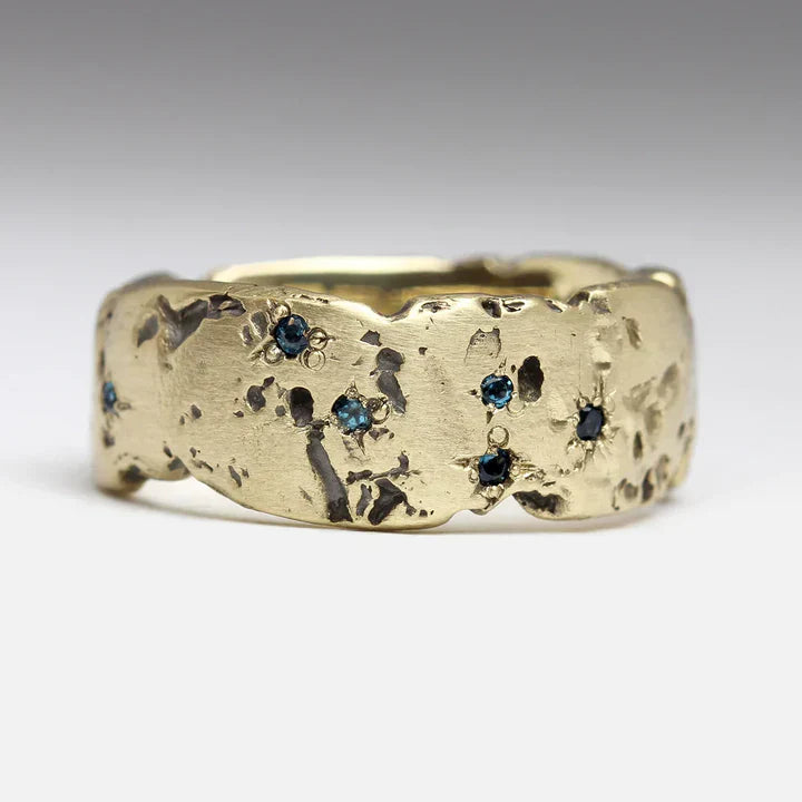 Bague en cristal bleu incrusté doré vintage