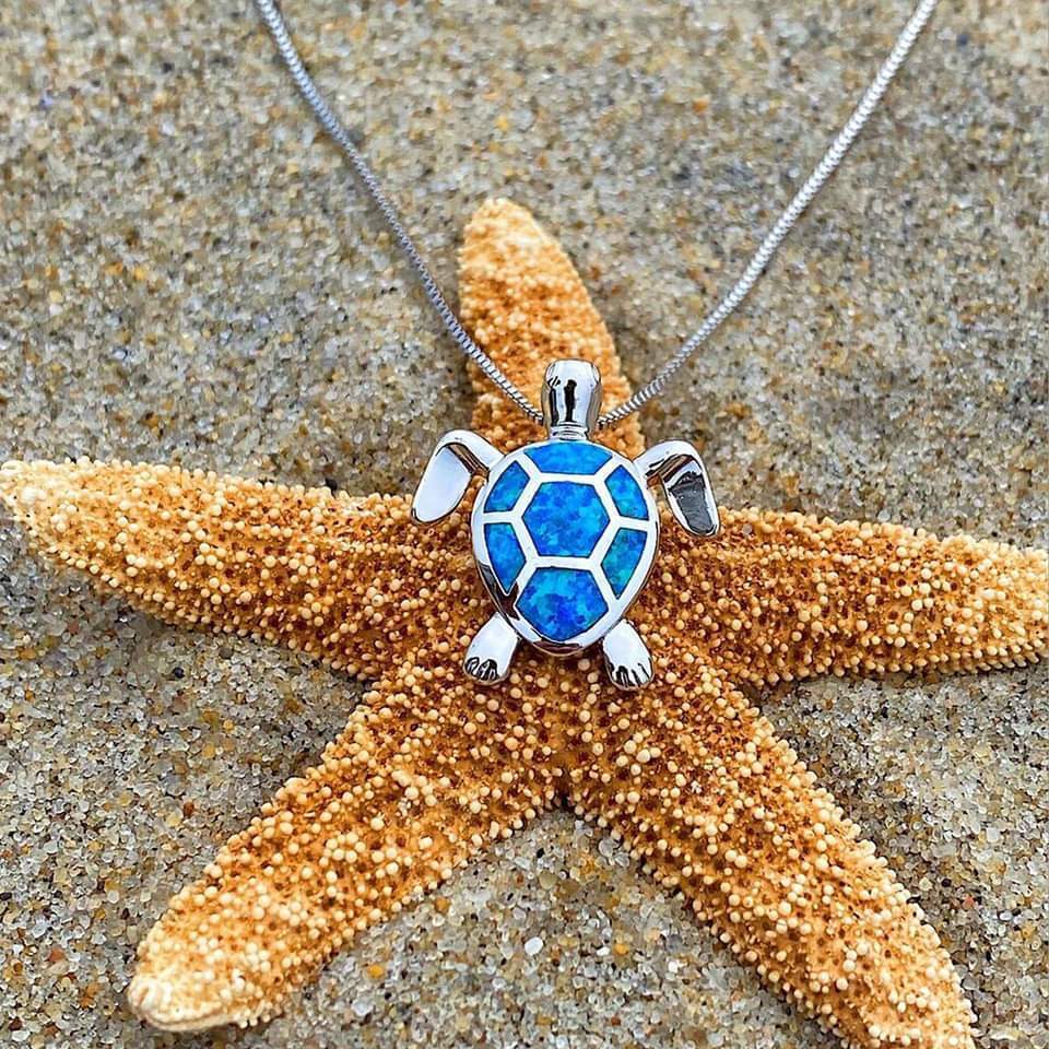 Collier et Boucles d'Oreilles Tortue de Mer en Opale et Argent