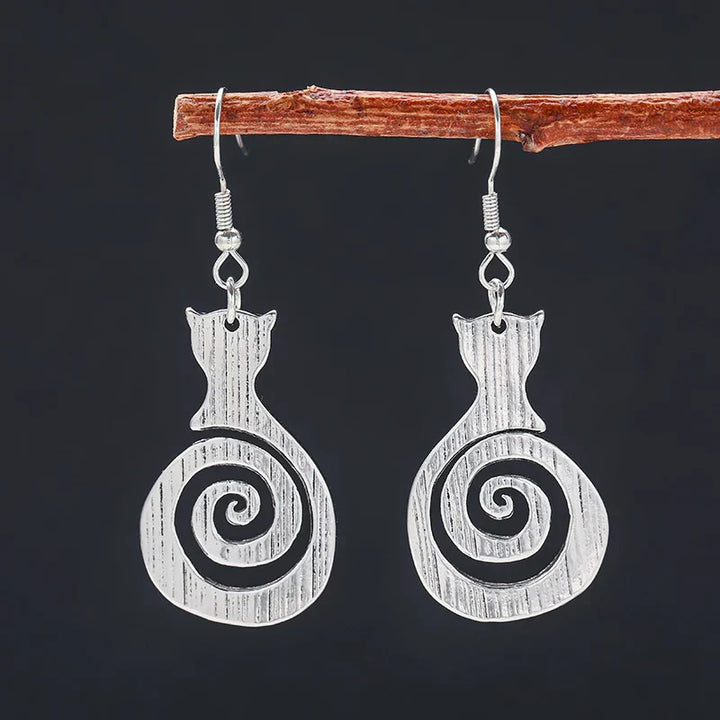 Boucles d'oreilles spirales vintage avec chat