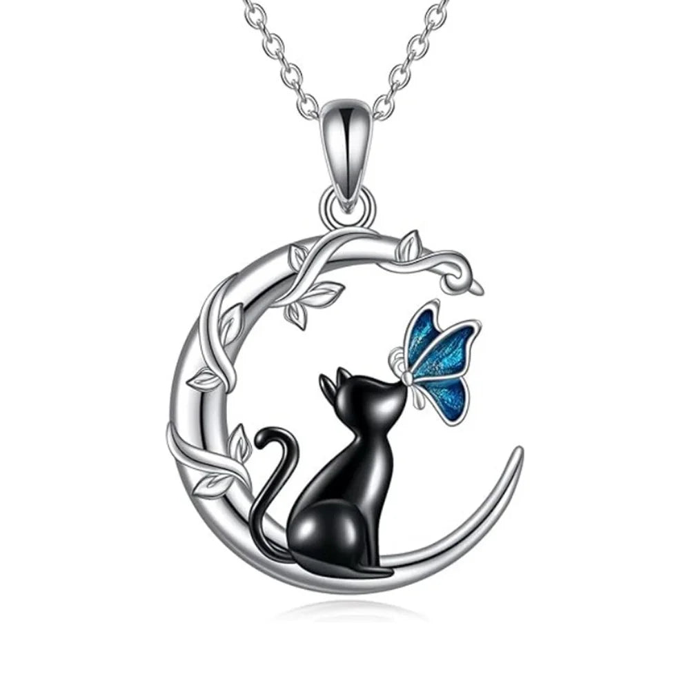 Collier Pendentif en Cristal Papillon Chat de Lune