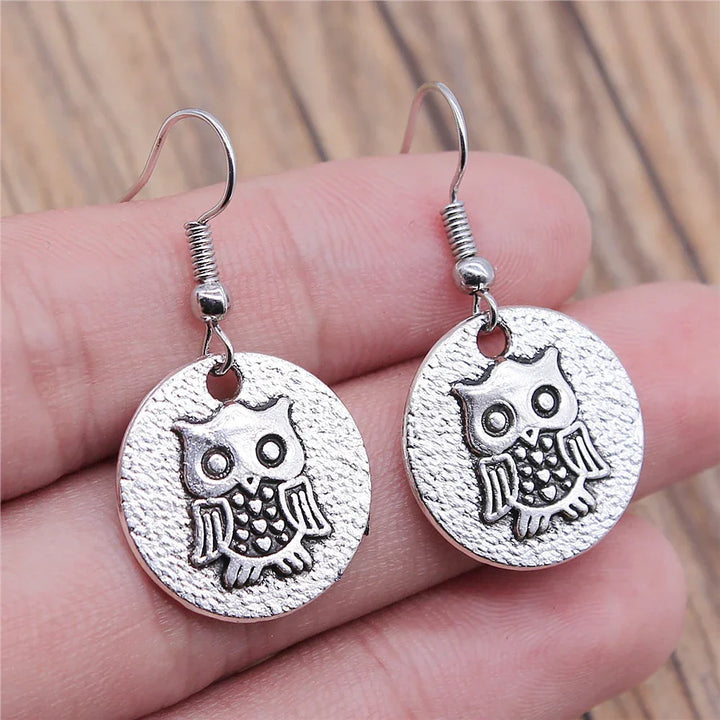 Boucles d'oreilles pendantes bohémiennes vintage avec hibou