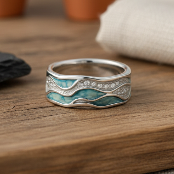 Bague en Argent Turquoise Ondulée
