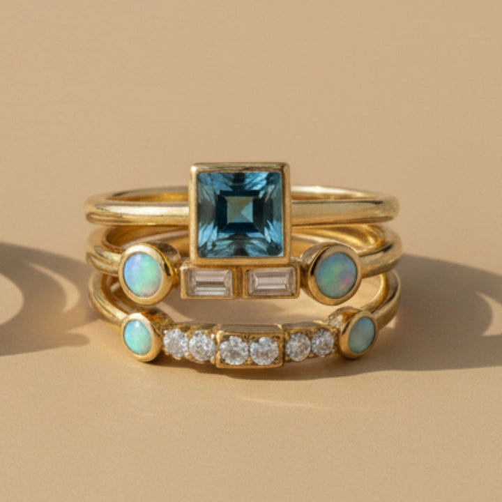 Set de Bagues en Cristal Bleu Vintage