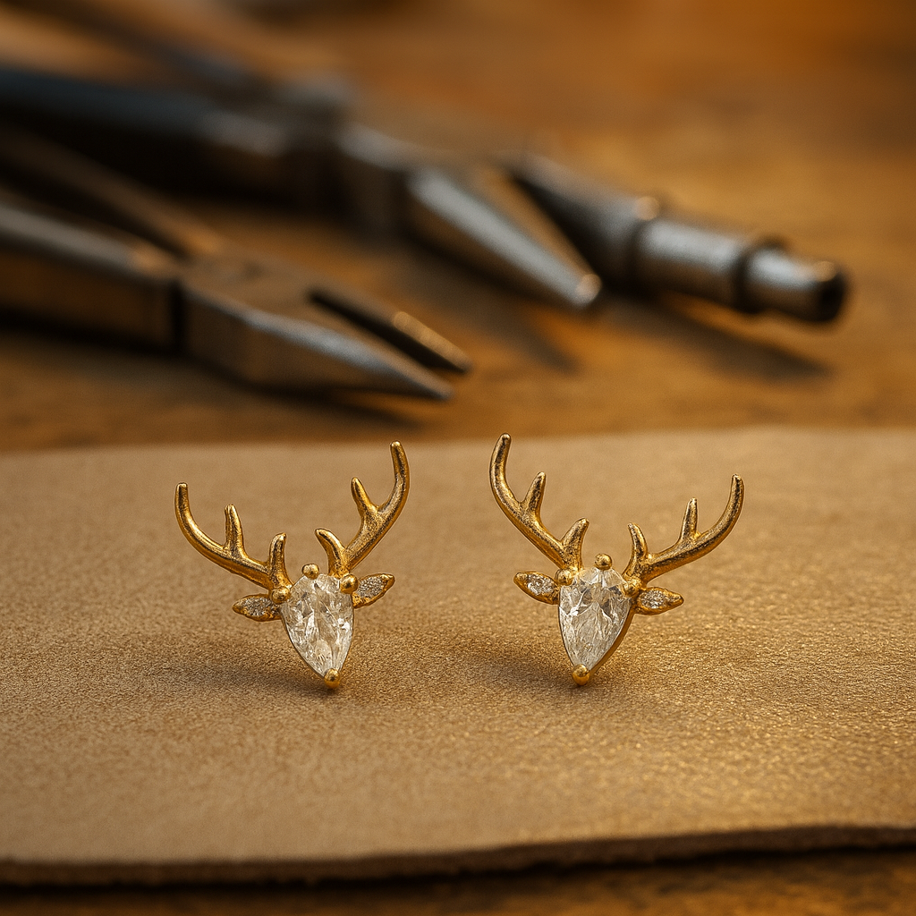 Boucles d'oreilles en corne avec zircon clair