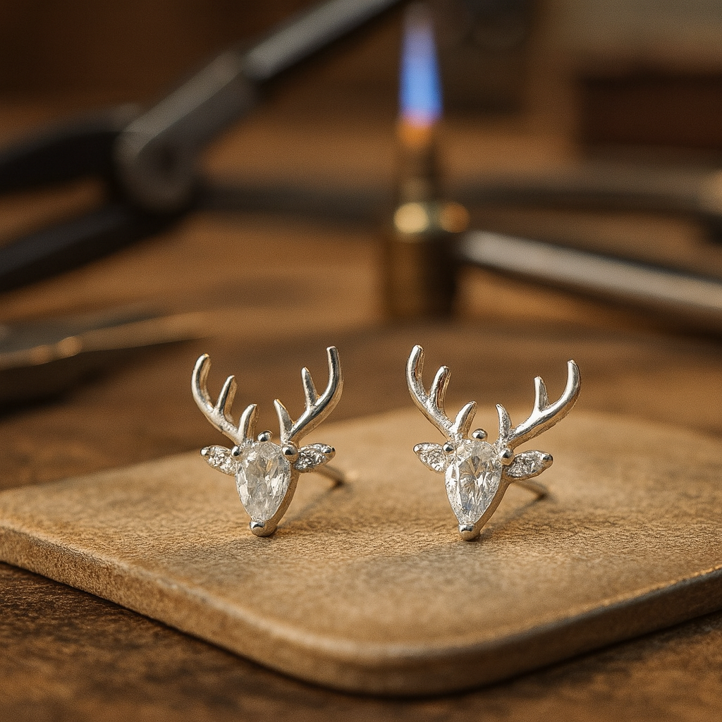 Boucles d'oreilles en bois de cerf avec zircon clair
