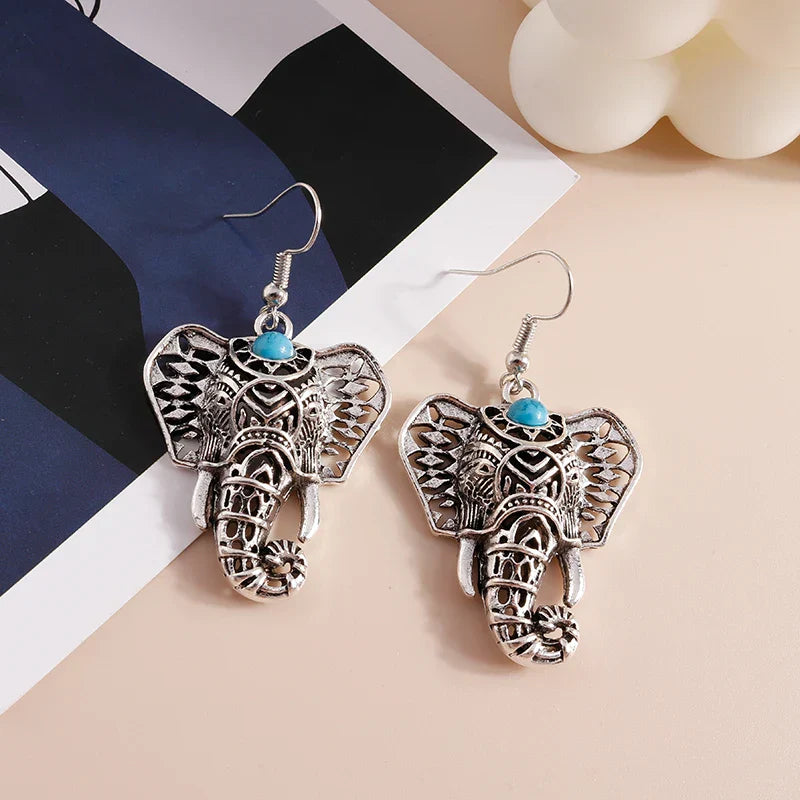 Boucles d'oreilles vintage éléphant en argent bohème