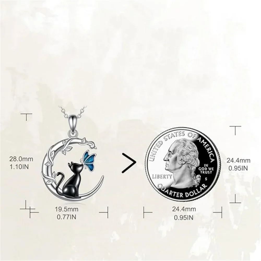 Collier Pendentif en Cristal Papillon Chat de Lune