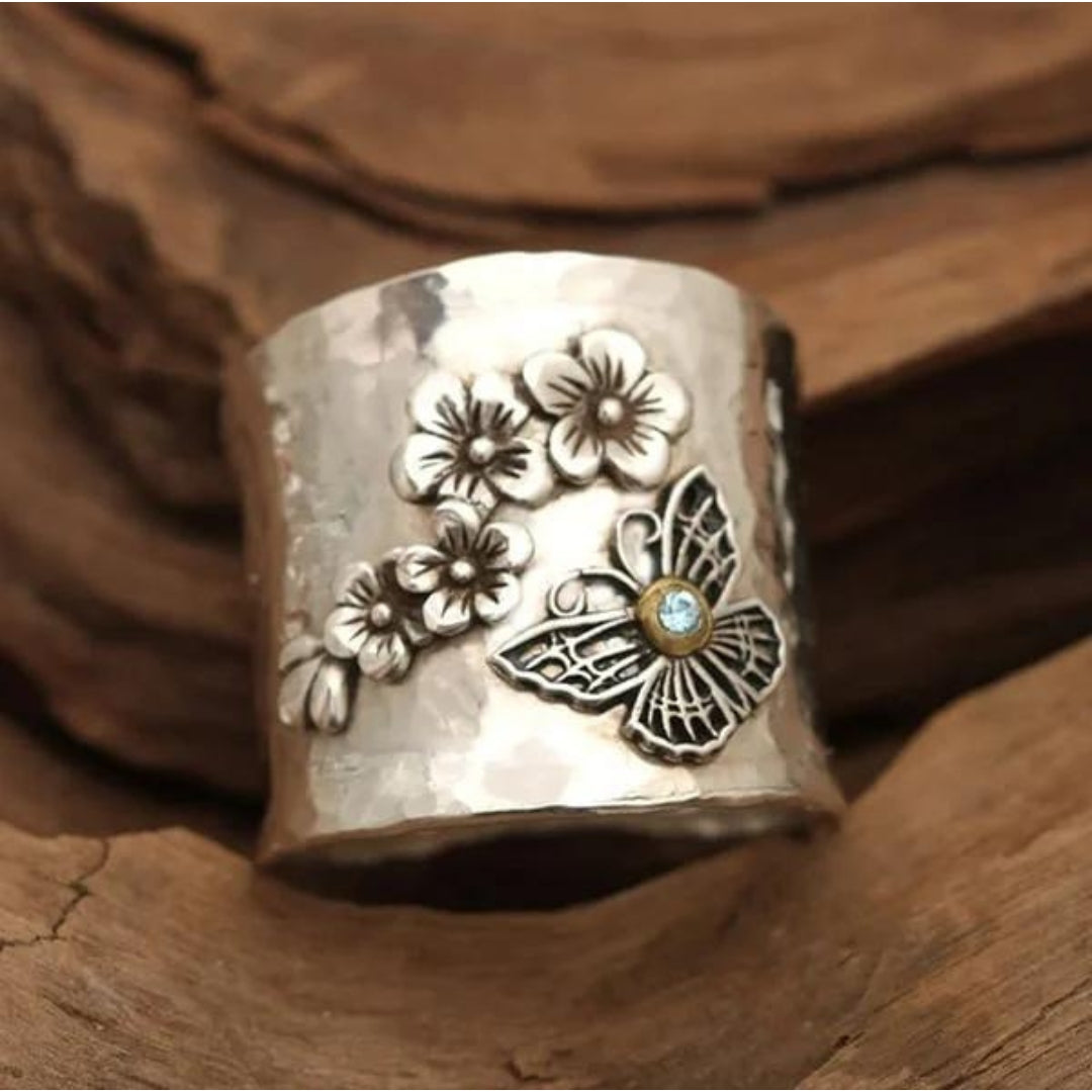 Bague Large en Fleur d'Abeille et Papillon