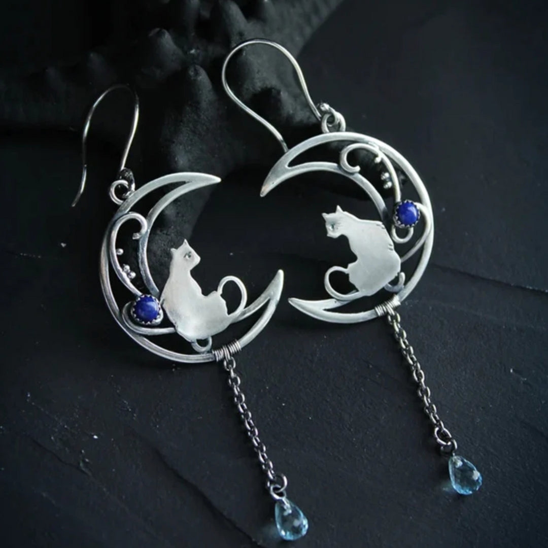 Boucles d'oreilles Boho en zircon bleu en argent sterling