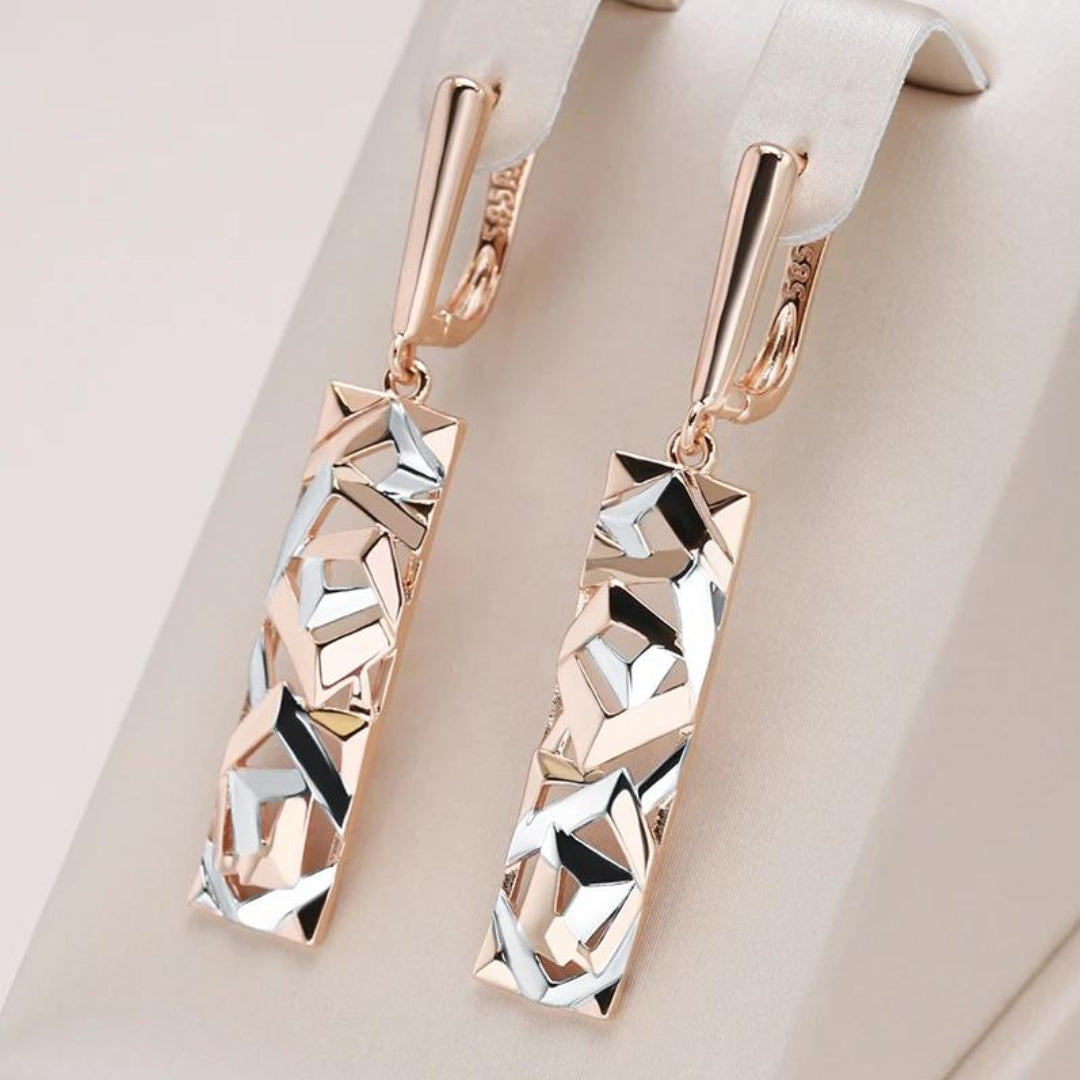 Boucles d'oreilles élégantes rectangulaires en or et argent