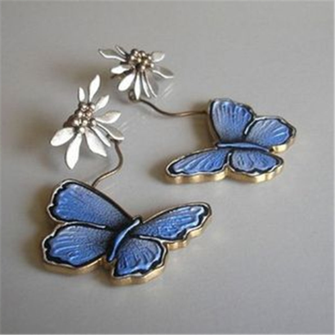 Boucles d'oreilles vintage en forme de papillon bleu