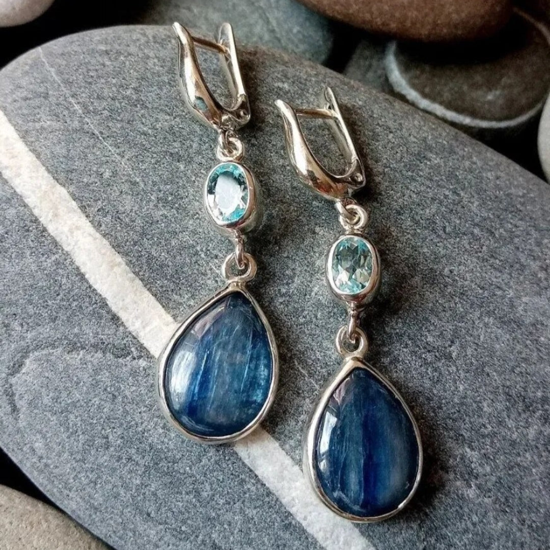 Boucles d'oreilles pendantes en pierre bleue vintage