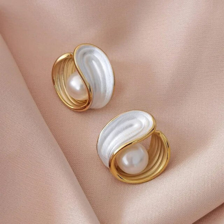 Boucles d'Oreilles en Opale Blanche de Luxe avec Perles en Or