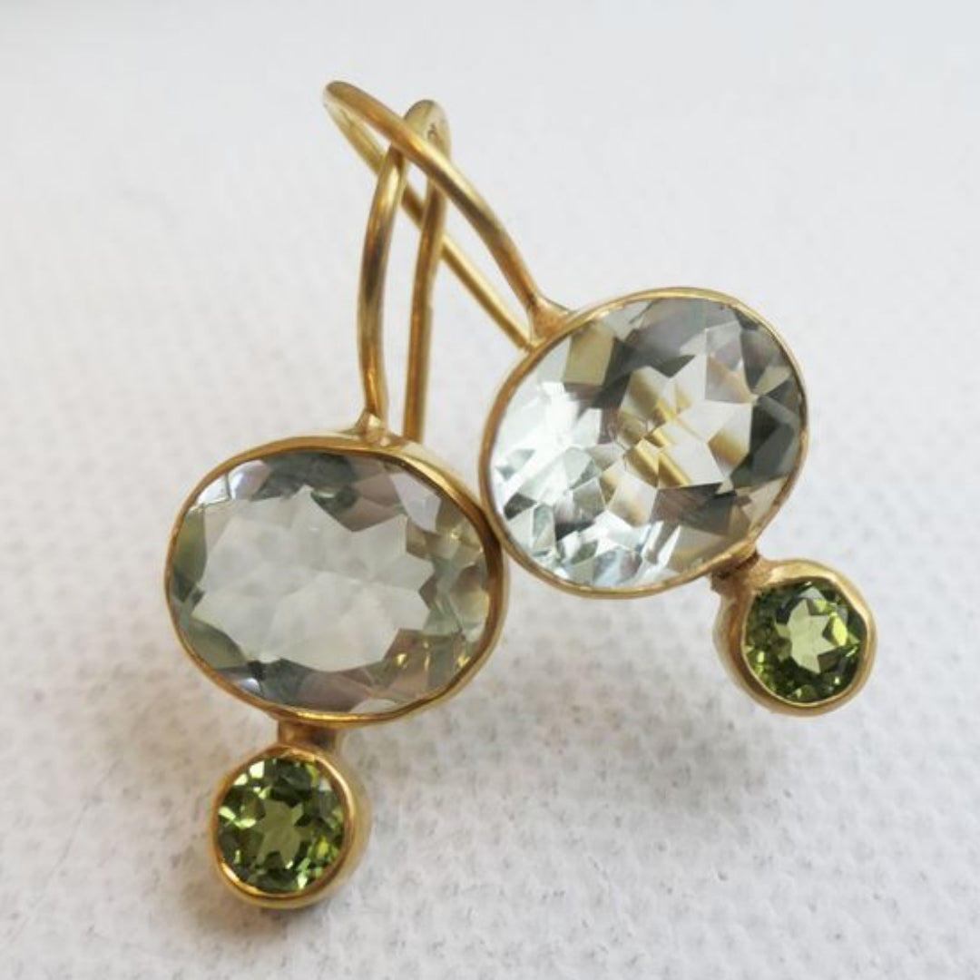 Boucles d'oreilles vintage en cristal vert et or