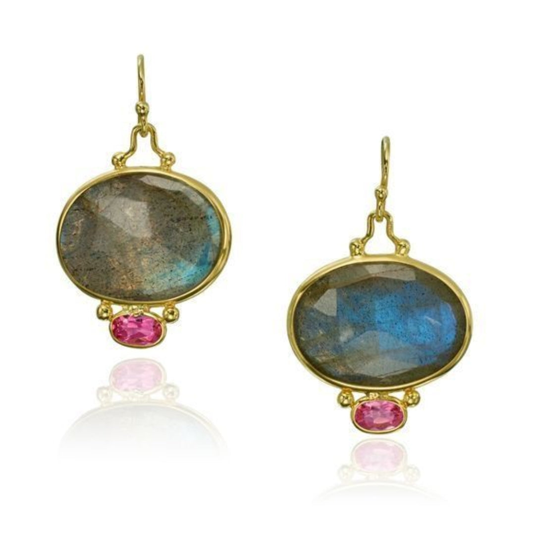Boucles d'oreilles vintage en cristal bleu et zircon rouge