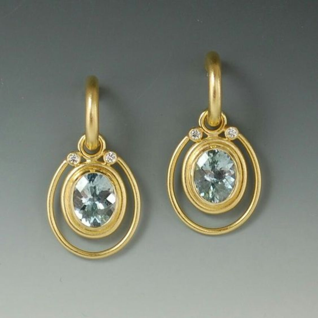 Boucles d'oreilles dorées en cristal bleu incrusté vintage