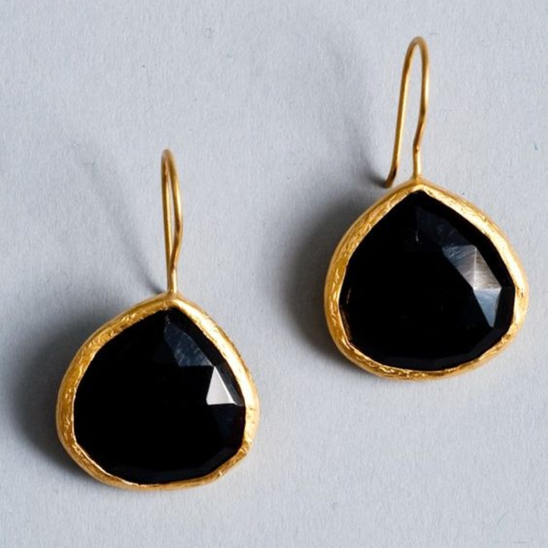 Boucles d'oreilles vintage en pierre noire et or
