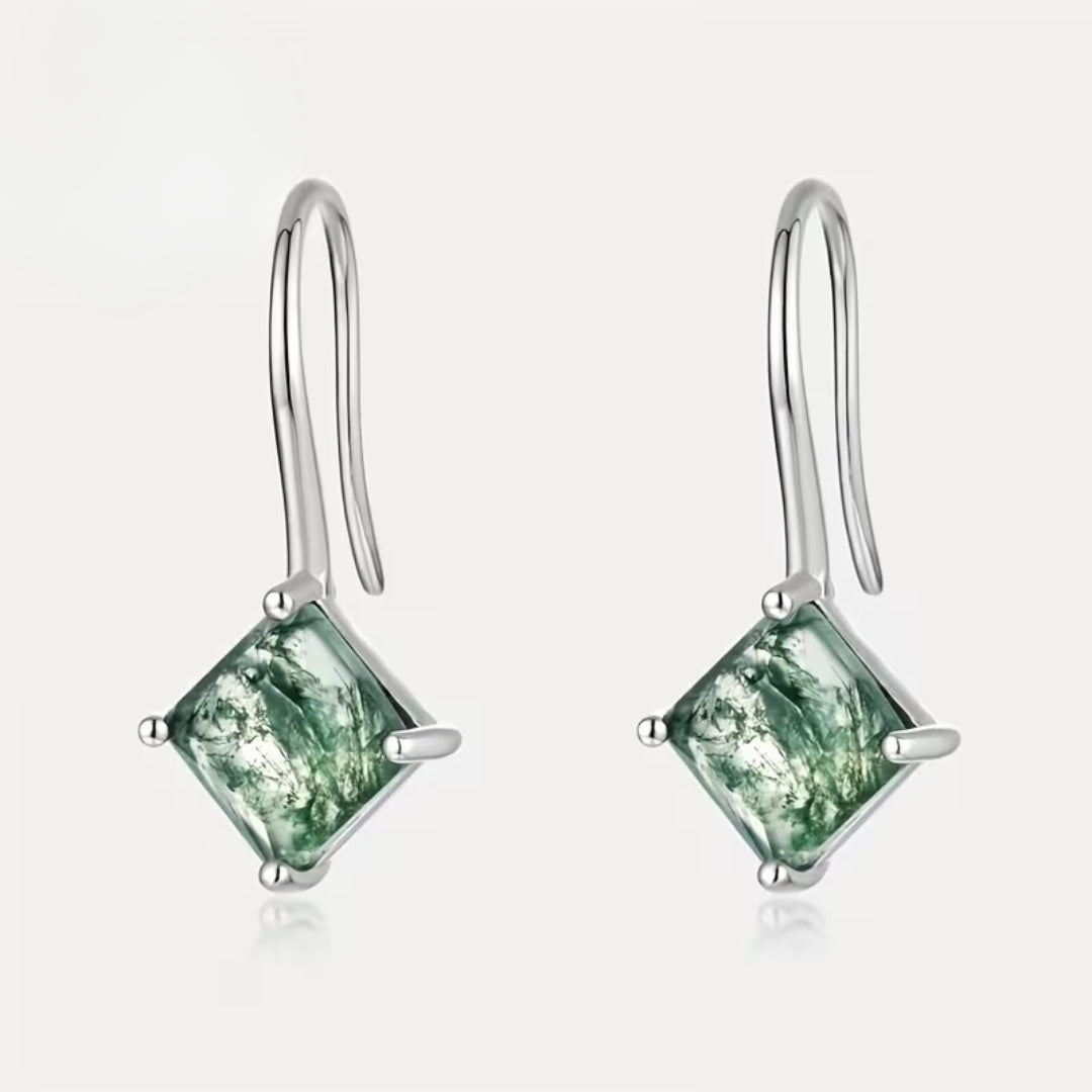 Boucles d'oreilles en agate mousse cubique