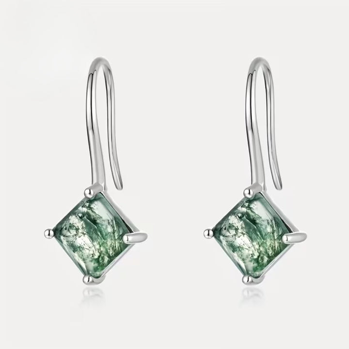 Boucles d'oreilles en agate mousse cubique