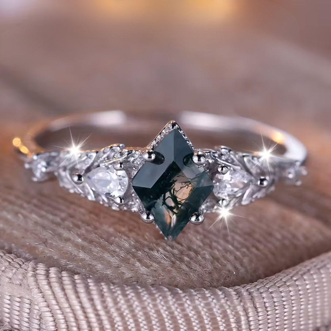 Bague en Argent Bright avec Pierre d'Agate Mousse
