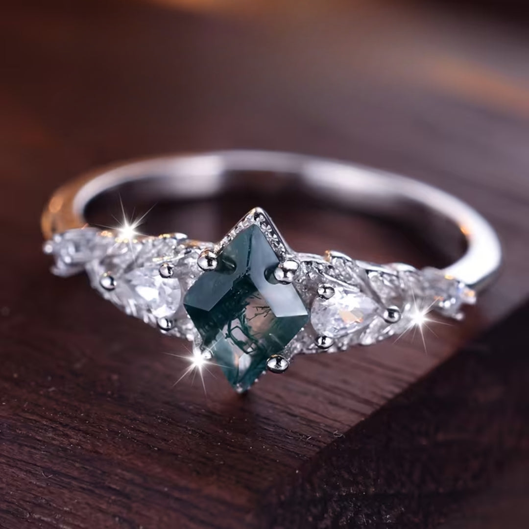 Bague en Argent Bright avec Pierre d'Agate Mousse
