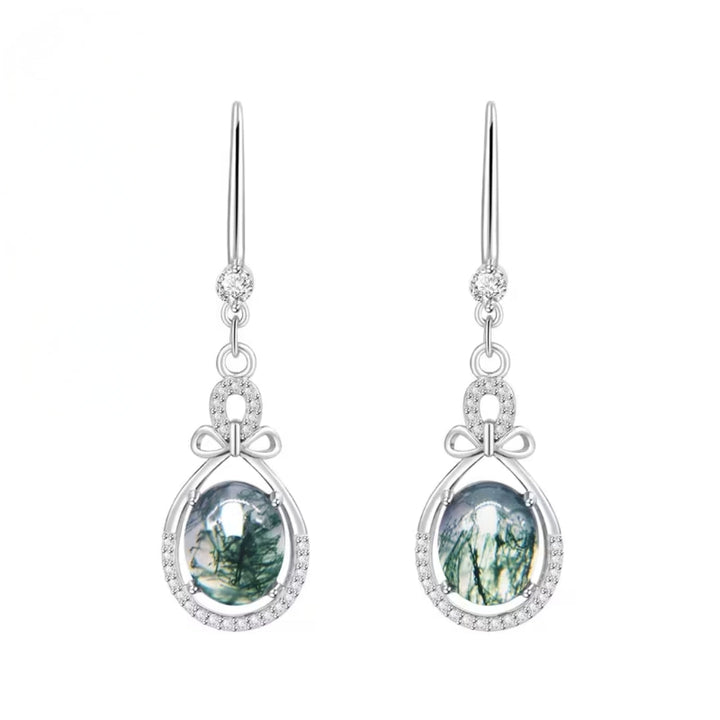 Boucles d'oreilles brillantes en goutte arrondie en agate mousse